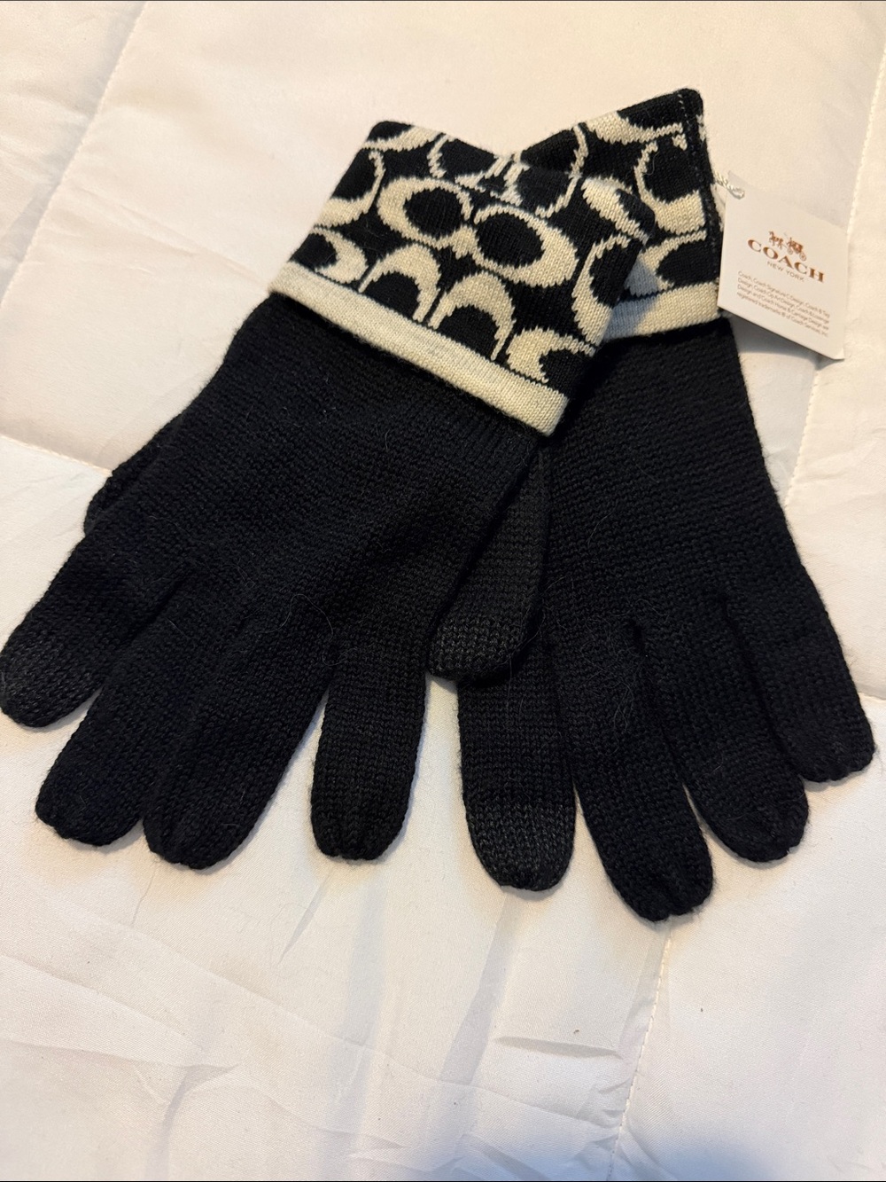 Coach Black Gloves with Cream Signature Cuff